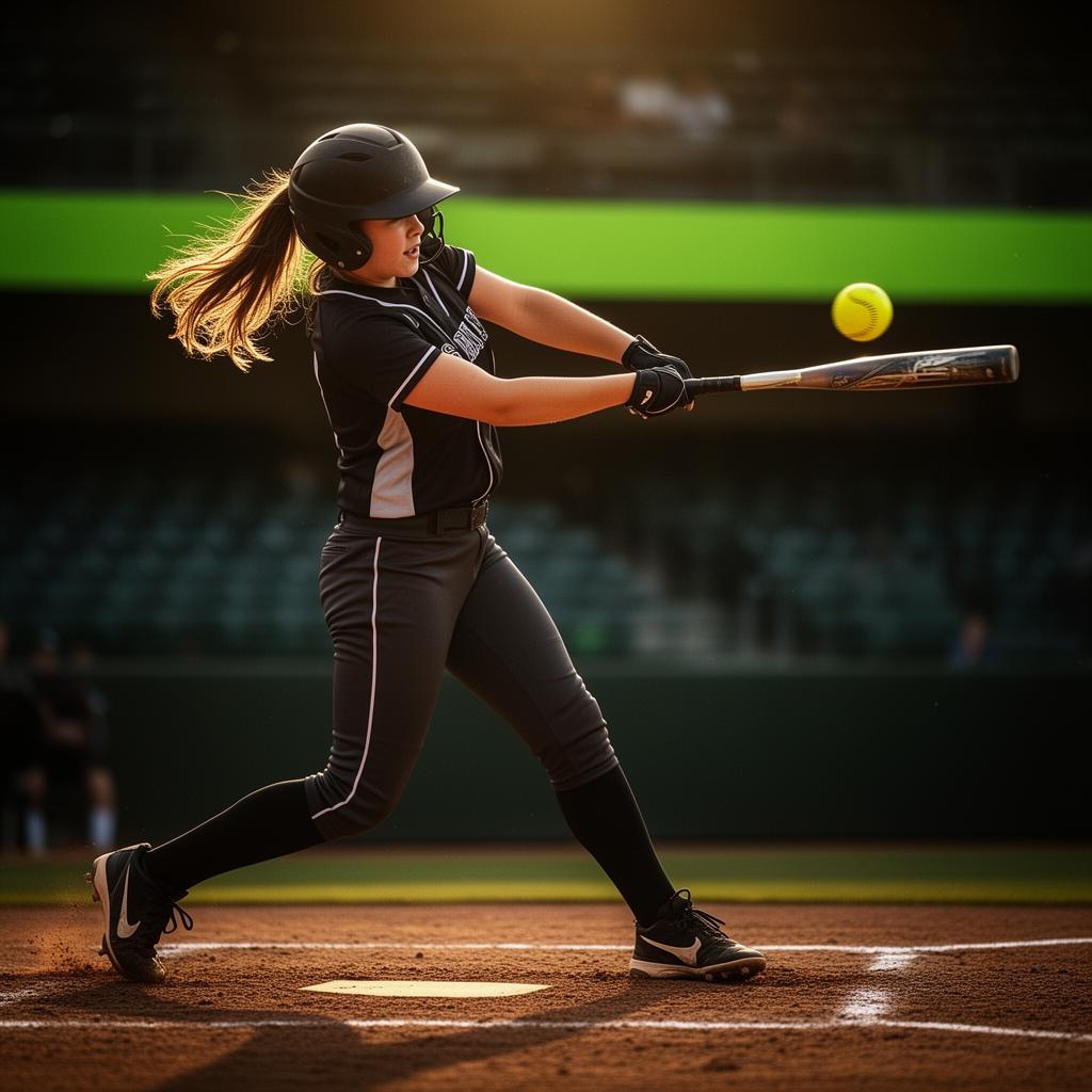 Softball hitter making contact, evaluated by SwingLab